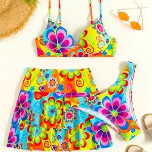 Brand New - Never Worn- Bright colored 3 piece ladies bikini with skirt